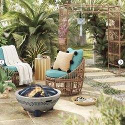 Topanga Club Chair with Ottoman - Blue/Brown - Opalhouse™ designed with Jungalow