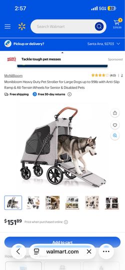 Heavy Duty Pet Stroller for Large Dogs up to 99lb with Anti-Slip Ramp & All-Terrain Wheels for Senior & Disabled Pets