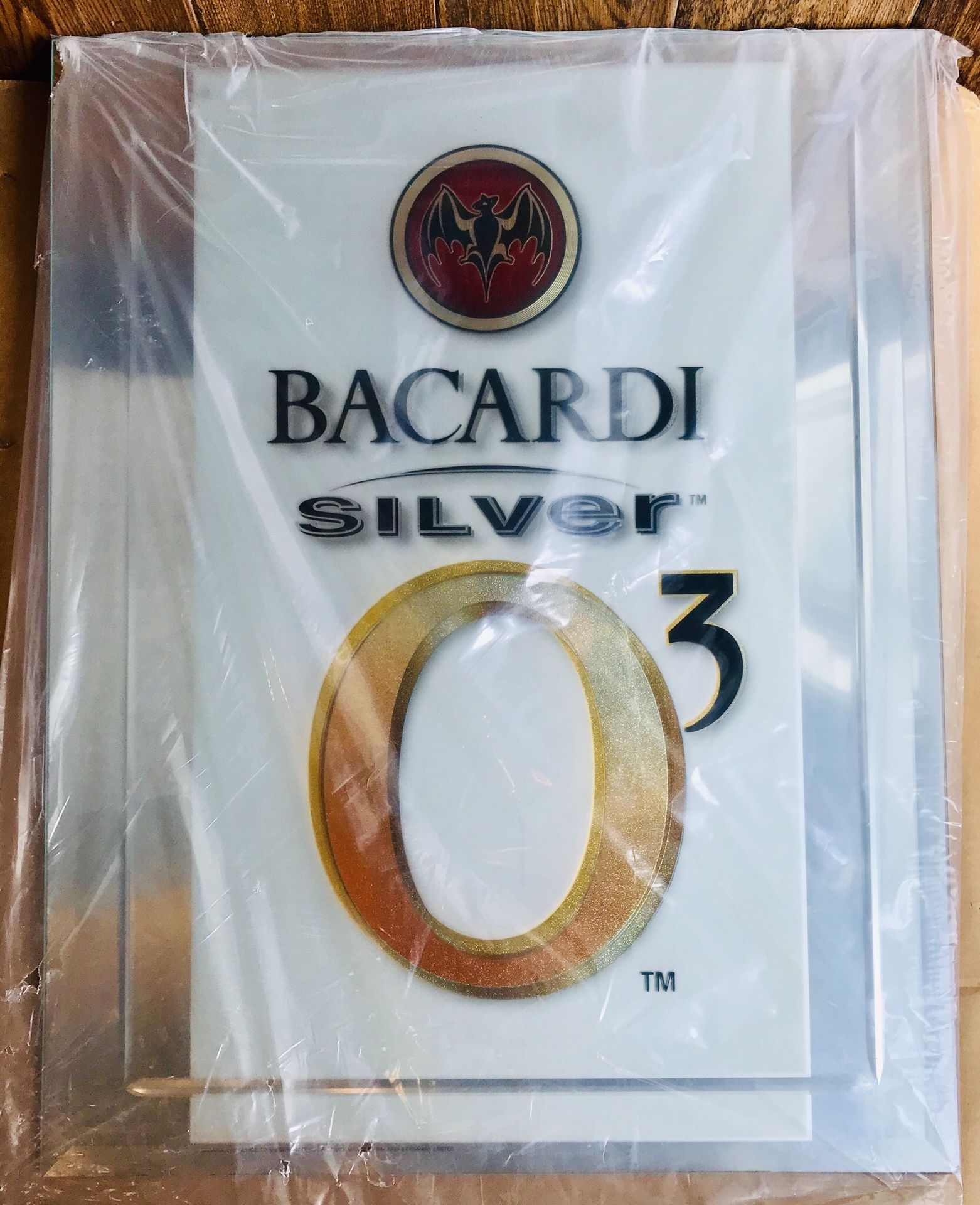 NEW 2002 Anheuser-Busch Bacardi Bat Silver O3 Rum Liquor 28” x 22” Pub Bar Sign Mirror