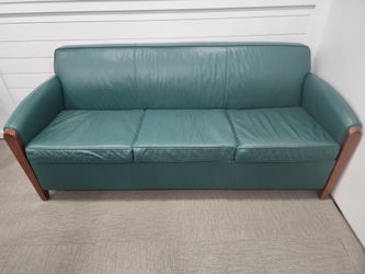 75” Teal Green 3-Seater Sofa with Wood Trim