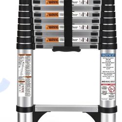 Telescoping Ladder, SocTone 12.5 FT Aluminum Lightweight Extension Ladder with 2 Triangle Stabilizers, Heavy Duty 330lbs Max Capacity, Multi-Purpose C