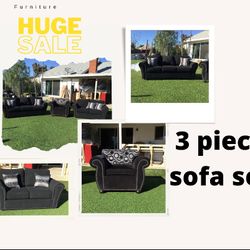 New 3 Piece Black Sofa Set 