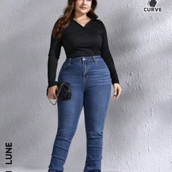 Line Waist High Solid Jeans From SHEIN 