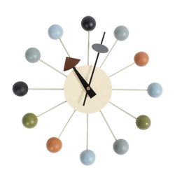 Ball Clock in Multicolor, Painted Solid Wood Non Ticking Decorative Mid Century Modern Silent Wall Clocks Retro Design for Home, Kitchen, Living Room,