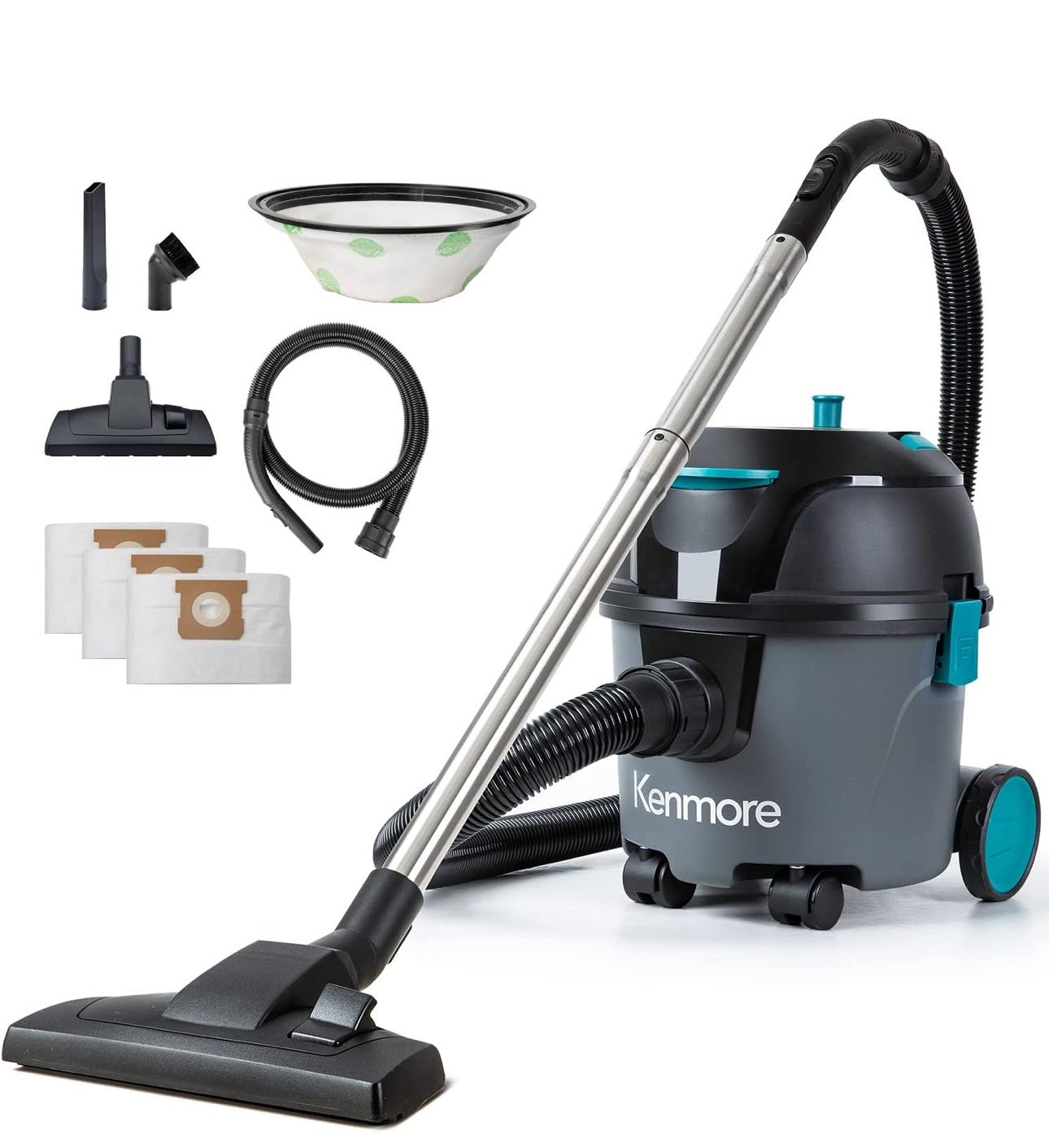 Kenmore Shop Bagged Canister Vacuum 3 Gallon Lightweight Cleaner High Efficient with 3 Cleaning Tools & Washable Filter for Household, Hard Floor, Car