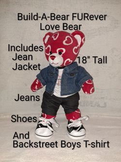 18" Tall Build-A-Bear FURever Love Bear (Includes Jean Jacket, Jeans, Shoes, And Backstreet Boys T-shirt) Terrific Valentine Gift