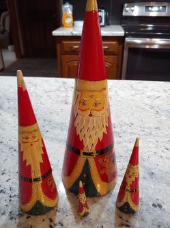 Vintage Cone Wooden Nesting Santa Nesting Russian Dolls