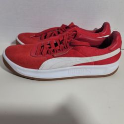 Puma California Men's Casual Leather Low Top Sneakers Shoes Red/White