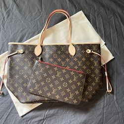  Authentic Louis Vuitton Neverfull MM Tote Bag-Cherry