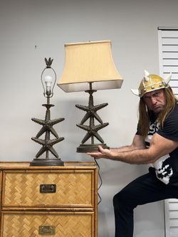 2 Table Lamps. Starfish Nautical Coastal Beach Art Sculpture Decor! 