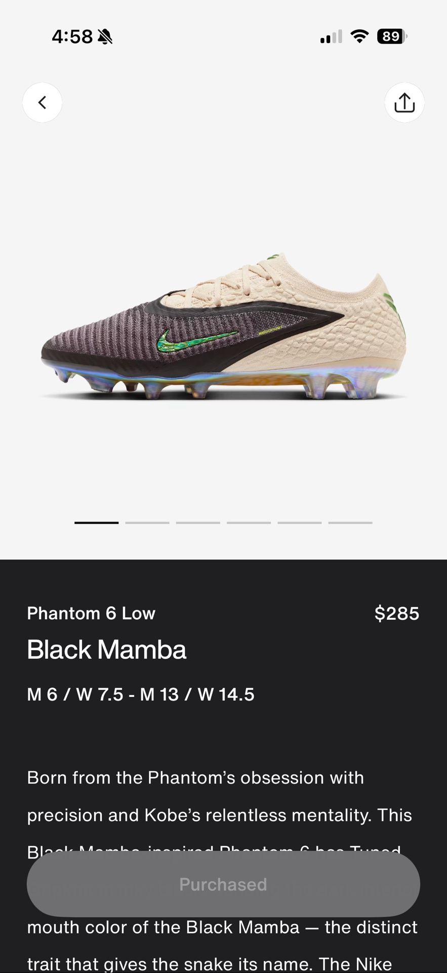 Phantom 6 Low “Black Mamba” Soccer Cleat 9.5