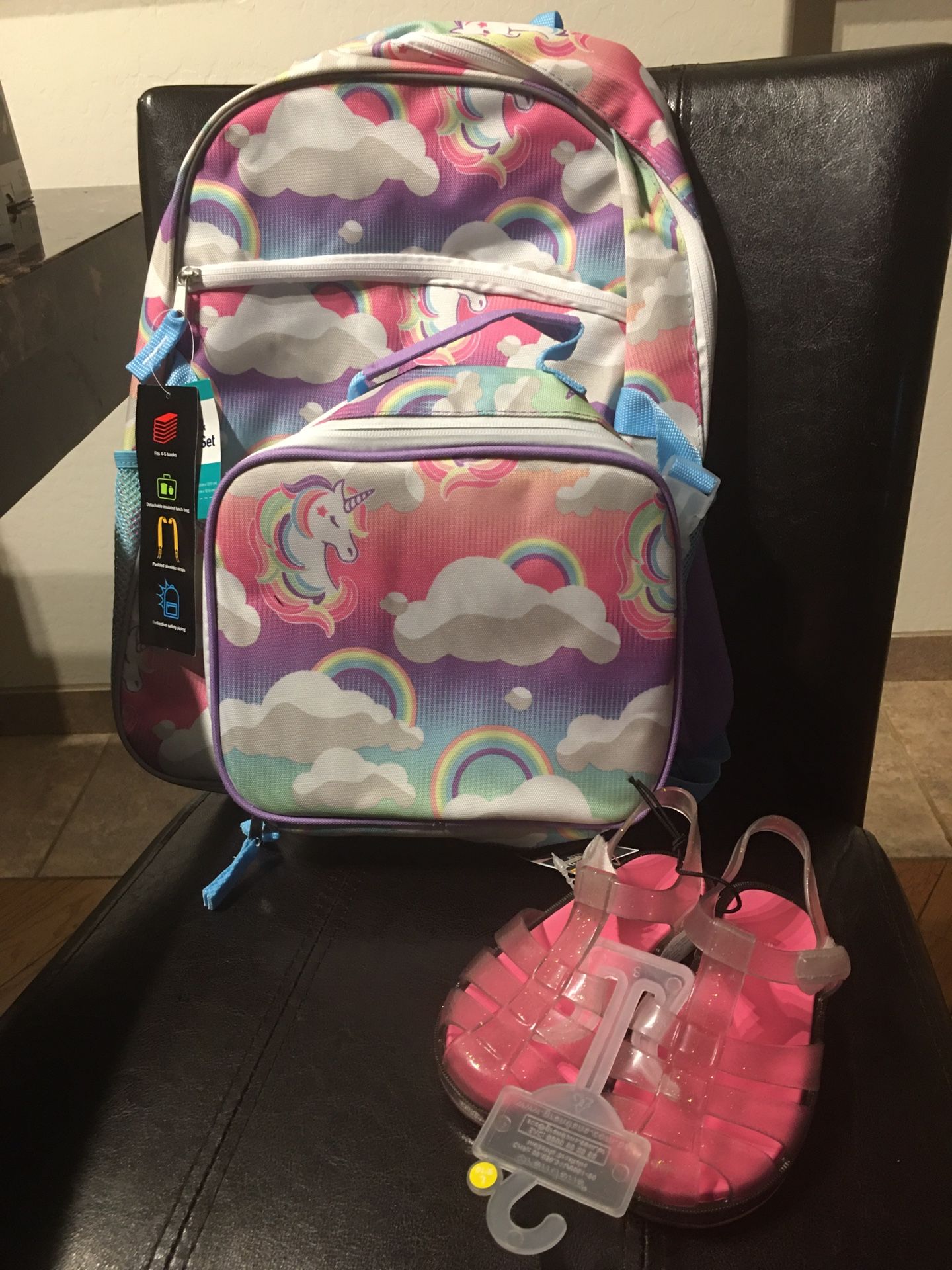 Little girls backpack and sandals new