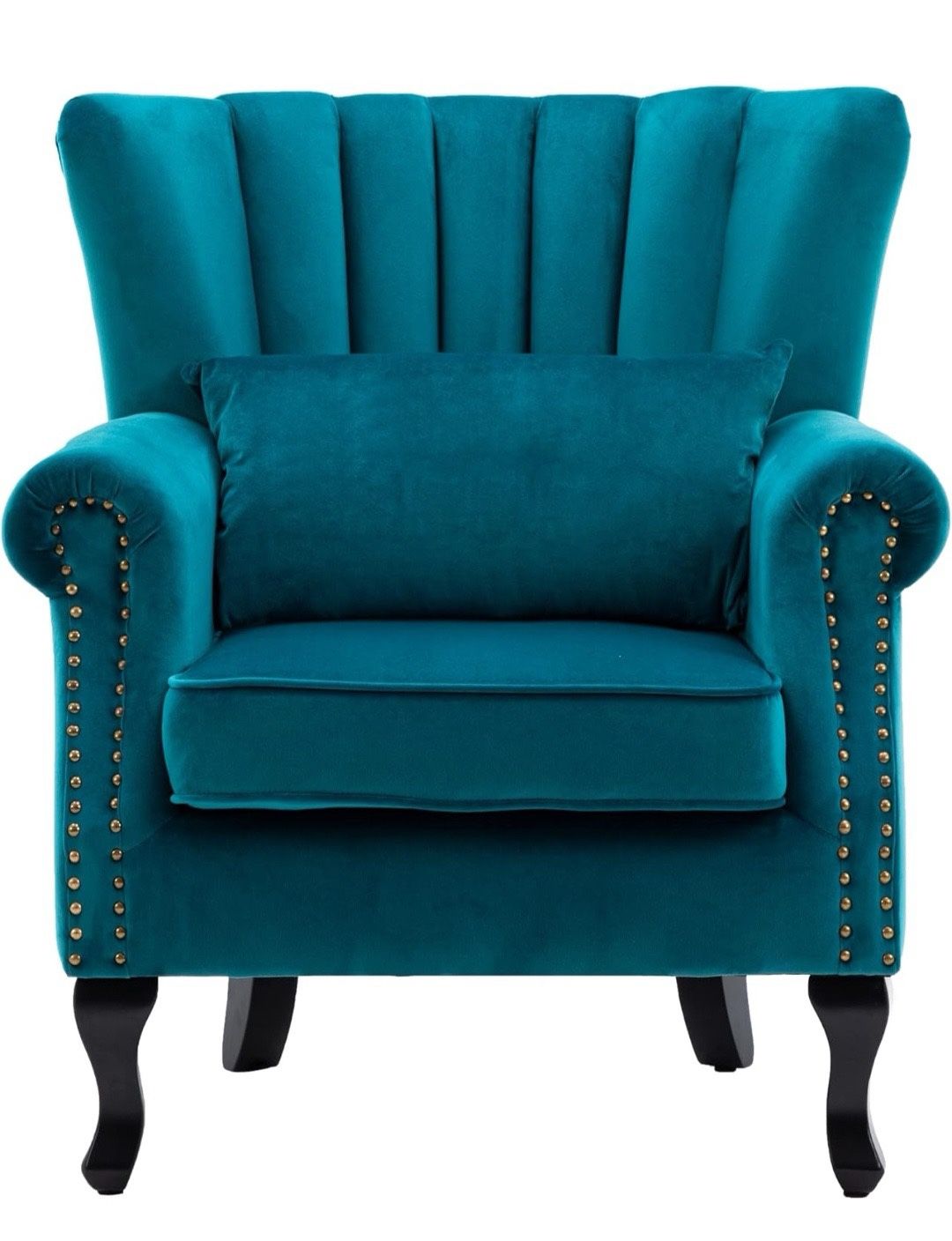 Mid-Century Modern Accent Chair Comfy Single Sofa Chair Channel Back Armchair with Small Pillow for Living Roon Bedroom Club - Velvet, Teal