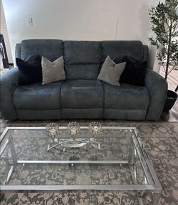 Gray Reclining Sofa with tables