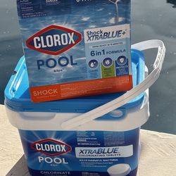 Bundle Deal 25 Pound Clorox Chlorine Tablets Xtra BLUE PLUS 6 Pack Clorox Xtra BLUE 6–1 Clarifier Pool Spa Shock