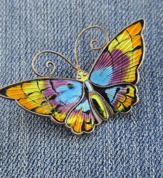 David Andersen Enamel Sterling Silver Butterfly Pin Brooch