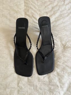 Casadei Black Heeled Thong Sandals