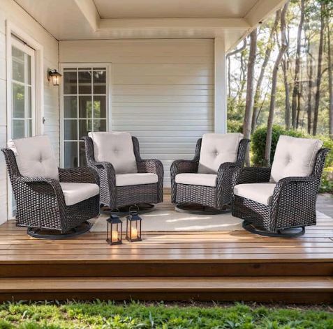 Pieces Brown Frame Gray Cushions Patio Chair Set Patio Rocking