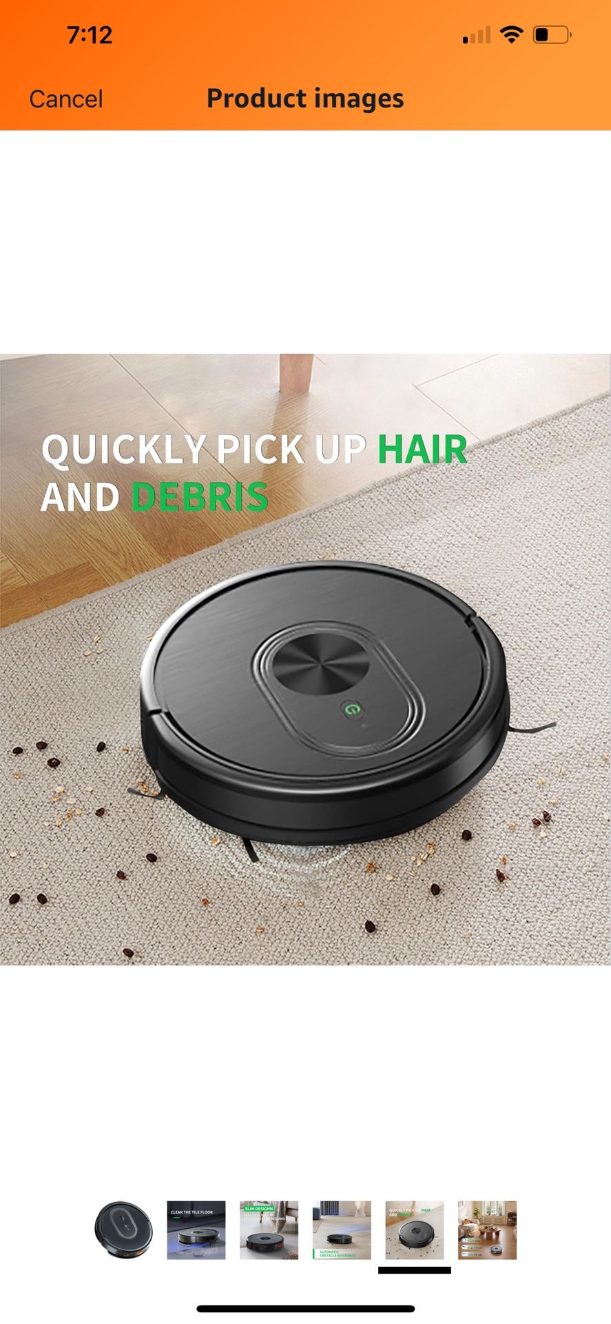 Robot Vacuum with Scheduling, App/3-in-1 Mopping, 1600Pa Suction, Self-Charging, Slim Design for Pet Hair/Carpets, Black, HR101