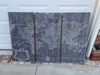 Large 3-Panel World Map Wall Decor