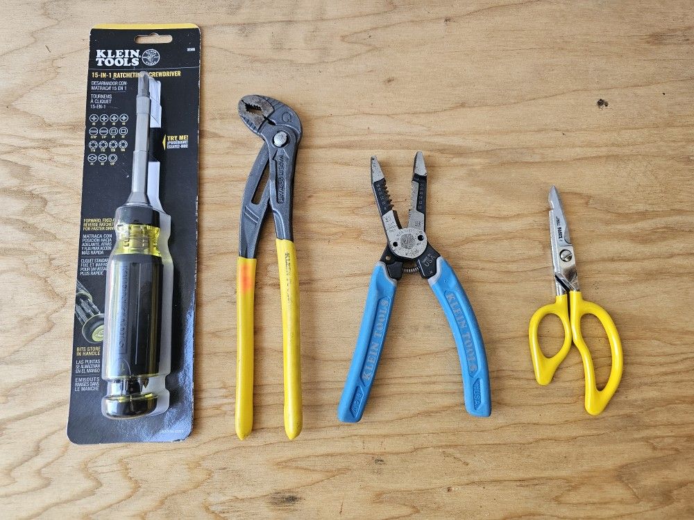 Klein Tools Lot ( screwdriver, wire stripper/cutter, pliers, scissors)