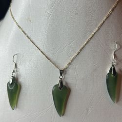Necklace With Earrings Jade With Sterling Silver 925 New