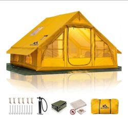 ☆ Large Inflatable Tents for Camping Adult 4/6/8/10 Person, 4 Season Blow Up Tent with Tarp Waterproof & Sunproof, Luxury Inflatable House with Stove