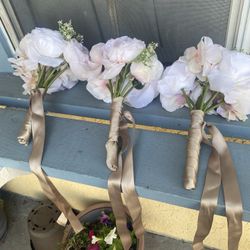 Set Of 3 Bridesmaid Bouquet Pale Pink White Flowers