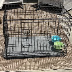  Stainless Steel Feeding Bowls And 30x19x22 Inch Tall 2 Doors Collapsible Dog Cage Crate Portable Travel Kennel 