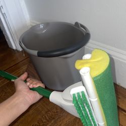 Sponge Mop with Scrub Brush + Broom(bucket,Dustpan)