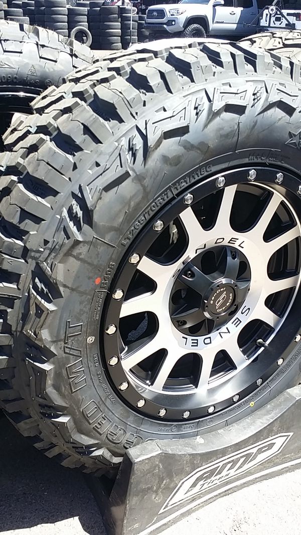 17 inch sendel wheels 5 lugs universal with new mud tires 2657017 lt ...