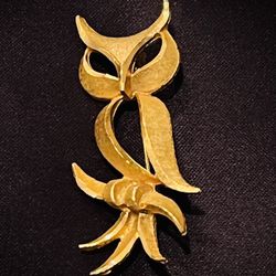 Vintage Stylized Owl Gold Tone Brooch By Mamselle Pin Jewelry 