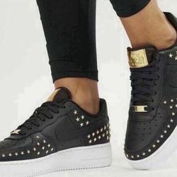 Nike Air Force 1 07 XX GOLD Studded Black White AR0639 001 Women's 8.5 Shoes