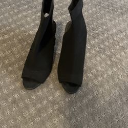 Black Material Size 8 Peep Toe Bootie 
