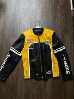 Decibel Racing Style Faux Leather Jacket Yellow Black