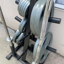 Complete Olympic Weights Set With Bars And Tree