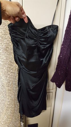 Black strapless satin dress, express