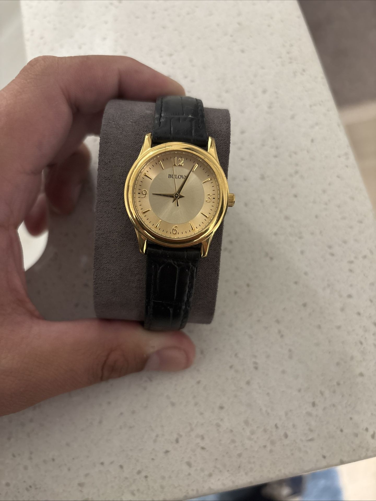 Men's Bulova Watch Gold-tone - Black Leather Strap