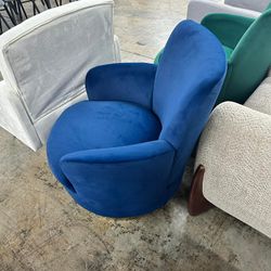 Swivel Barrel Chair,Modern Velvet Upholstered Round Swivel Accent Chairs with Tall Backrest,360 Degree Sofa Chair Armchair(Navy Blue*1PCS)