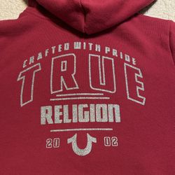 Women's True Religion-Silver Logo Red Full Zip Up Hoodie Sweatshirt Size Medium-EUC  💥$20💥