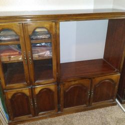 Vintage Solid Wood Rolling  Entertainment Center