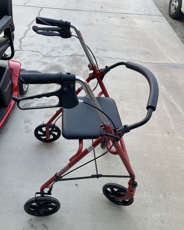 Guardian Steel Rollator Walker with Seat, Burgundy, 350 lb. Weight Capacity, 6” Wheels, Foldable, Adjustable Handles with brakes Rolling Walker for Se
