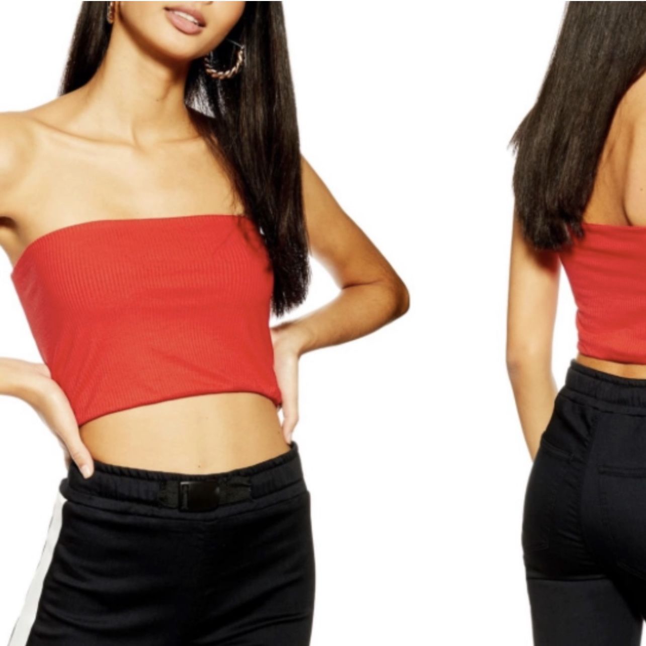 TOPSHOP Red Ribbed Cropped Tube Top