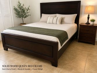 Solid Wood Queen Bed Frame Dark Cherry