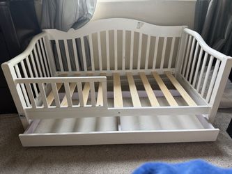 White Toddler Bed Frame with Drawer