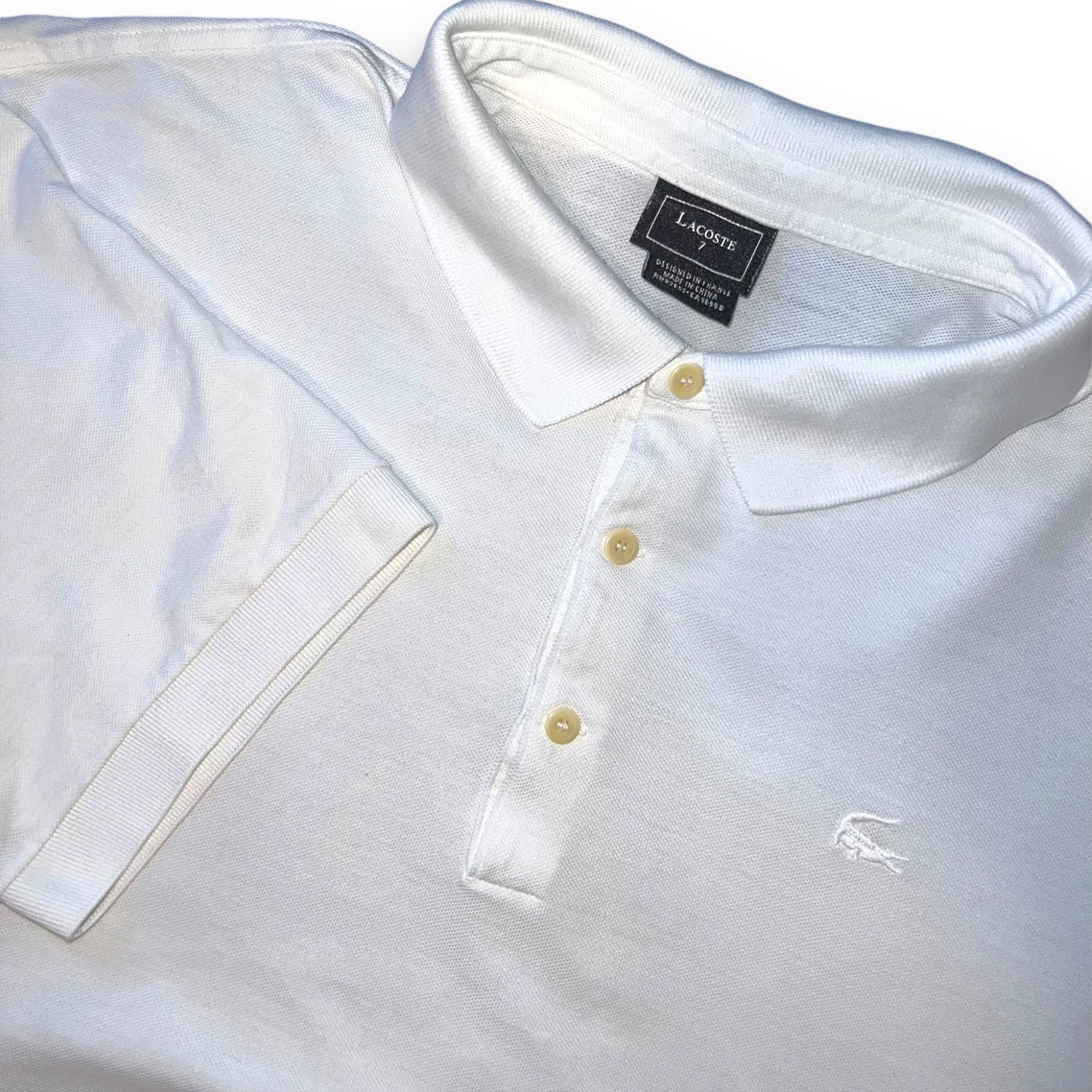 Lacoste Black Tag Sz 7 All White Polo Golf Shirt Msrp $125