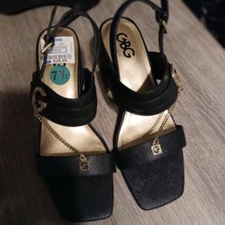 Black Heeled Sandals Size 7.5