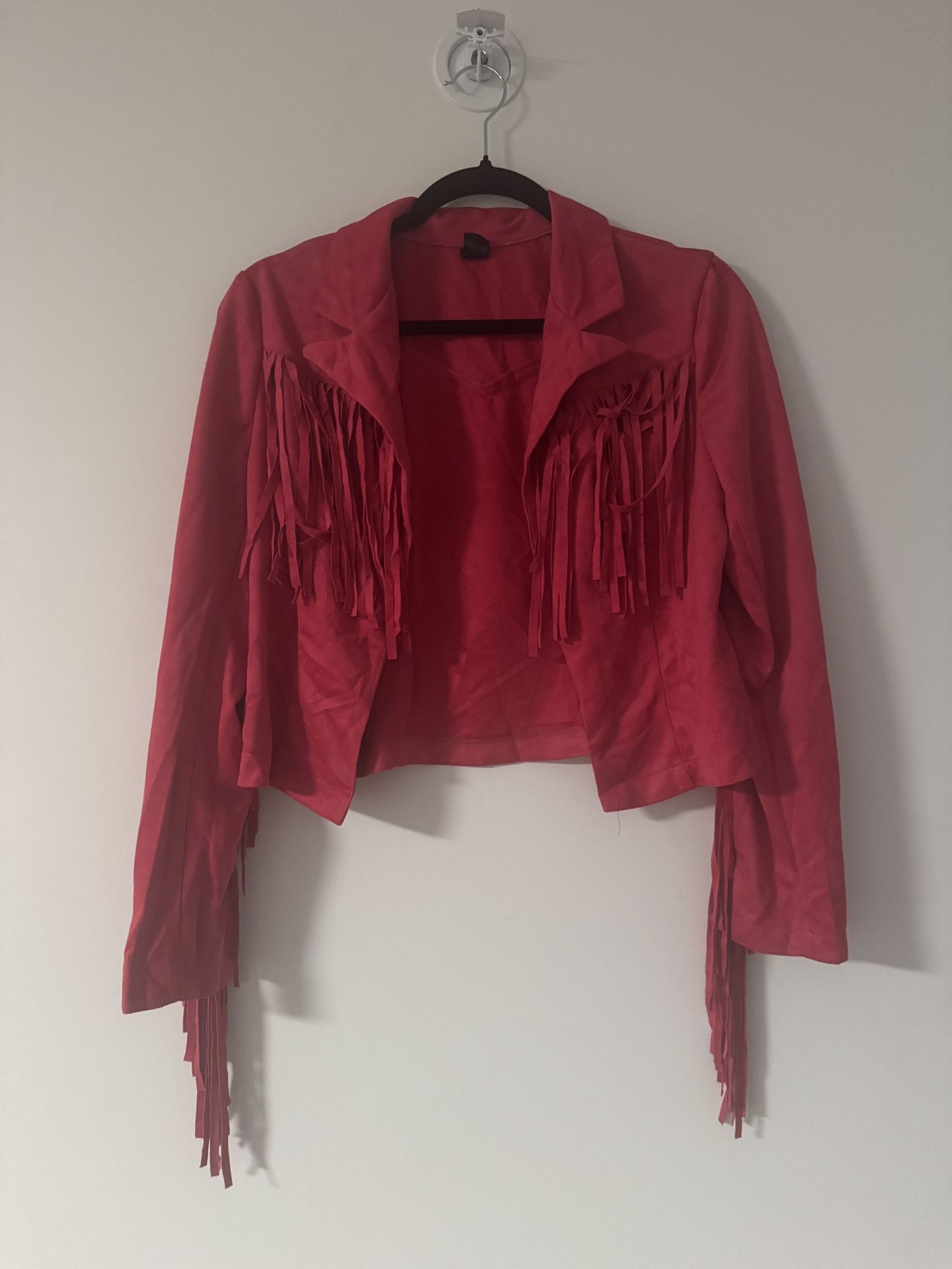 SHEIN LUNE Fringe Trim Open Front Jacket (S)