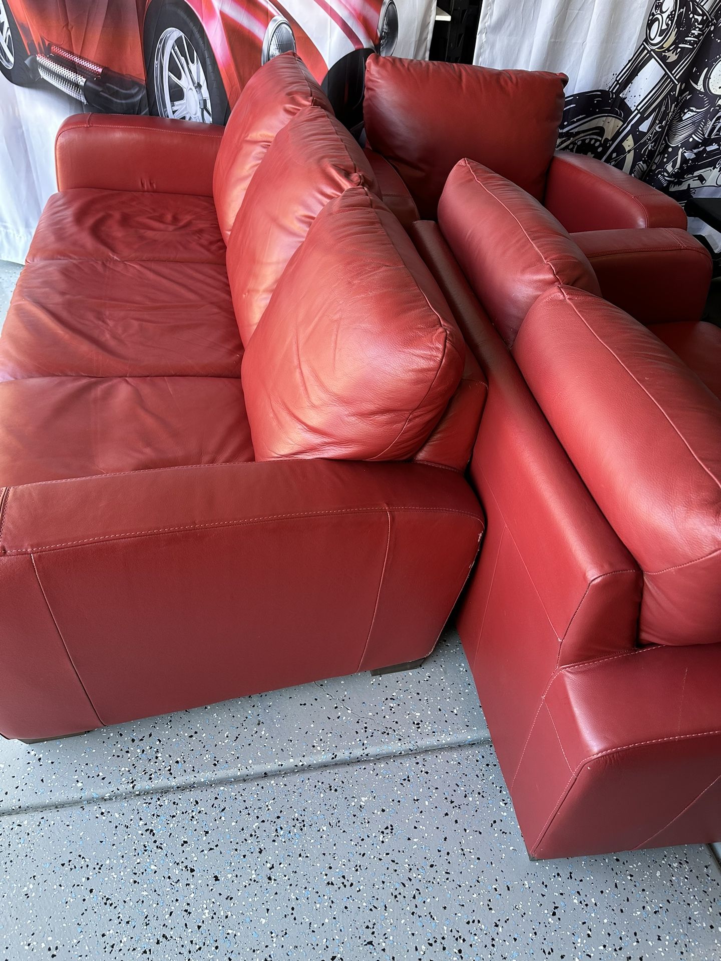 Natuzzi Red Italian Leather Sofa Set