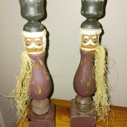 Really Cute Primitive Santa Candlestick Holders 
